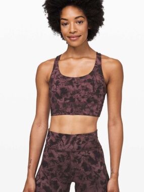 Lululemon Energy Bra *Long Line Mini Dusk Floral Antique Bark Black Size 4
